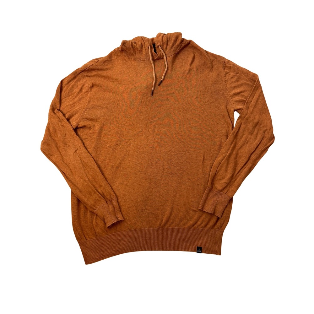 Prana Breathe Mens XXL Burnt Orange Heathered Knit Pullover Hoodie Sweater